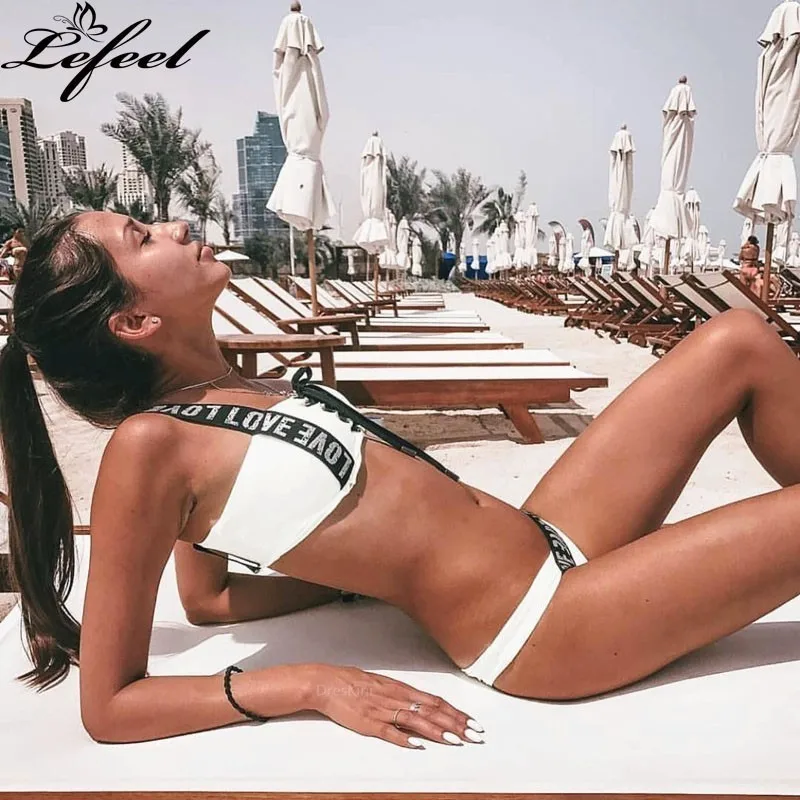 Lefeel High Cut Bikin Sexy Bandage Women Bikini Set Push Up Swimsuit Swimwear Bathing Suit 2019 Beachwear Solid Biquini |