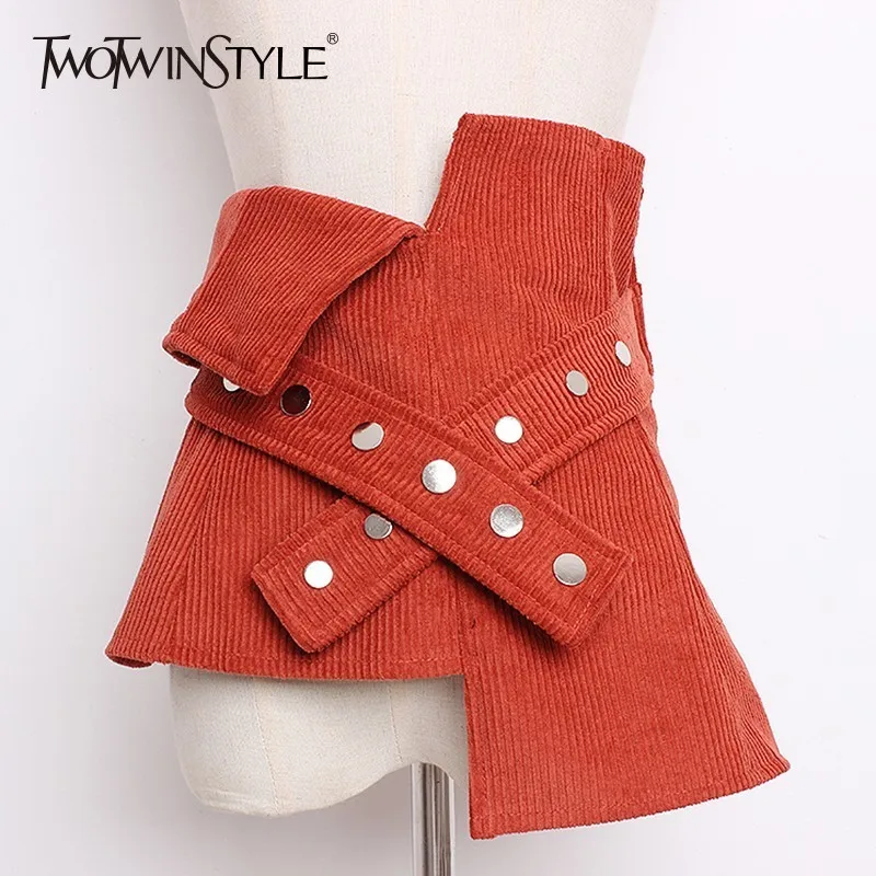 Женский вельветовый ремень TWOTWINSTYLE ассиметричный широкий пояс модные матерчатые