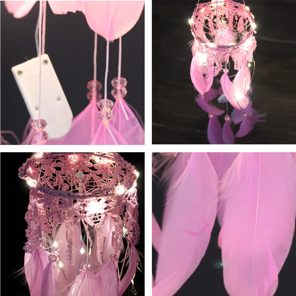Led Dream Catcher искусство отделки перьями ветроловки Ловцы снов сетка для стене висит