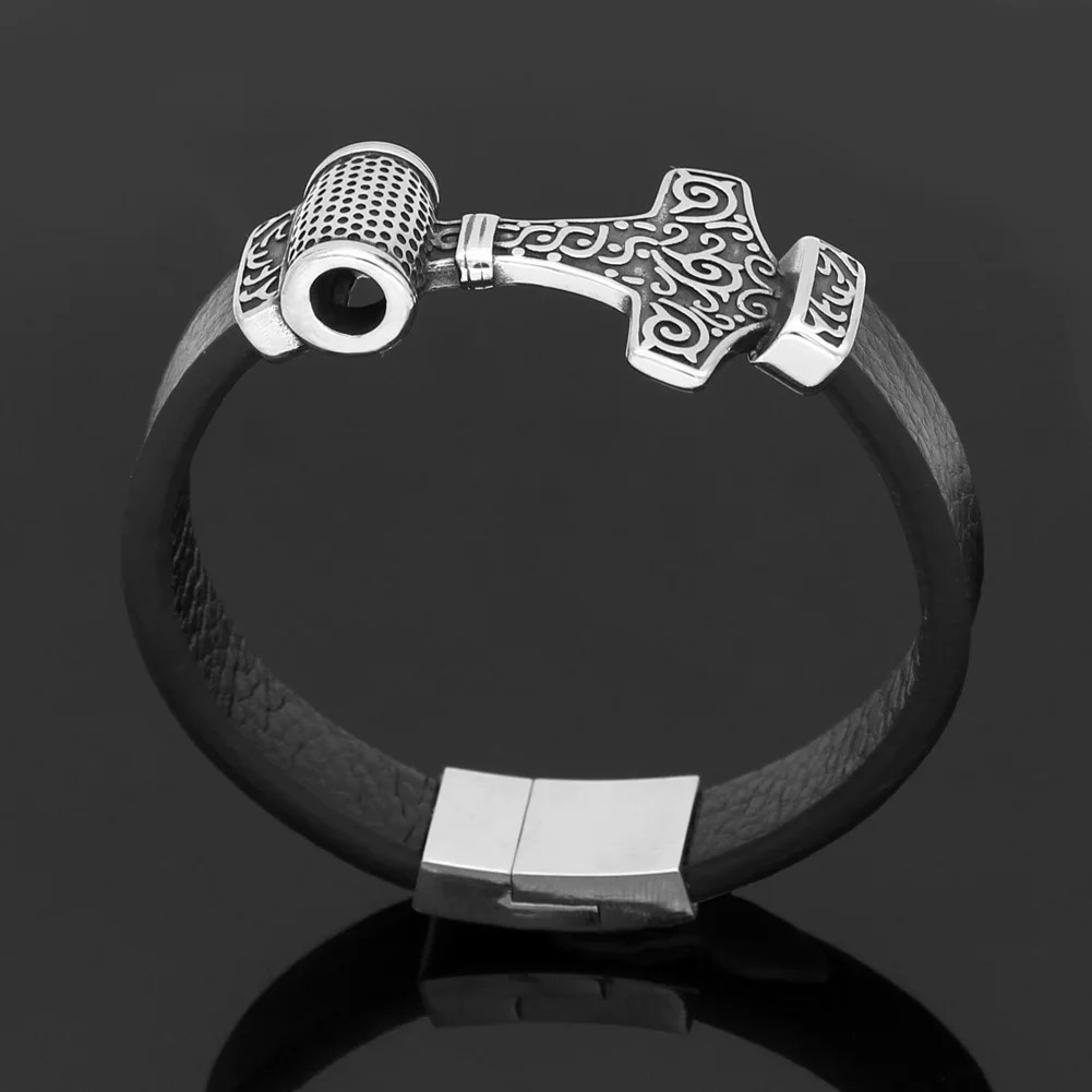 Мужской скандинавский Викинг thor hammer MJOLNIR браслет из натуральной кожи нержавеющей