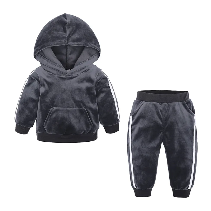 Velvet hoodies+pants 2 piece set for kids boys girls clothes 2020 toddler costume children outfits baby clothing tracksuit 1-7Y | Детская
