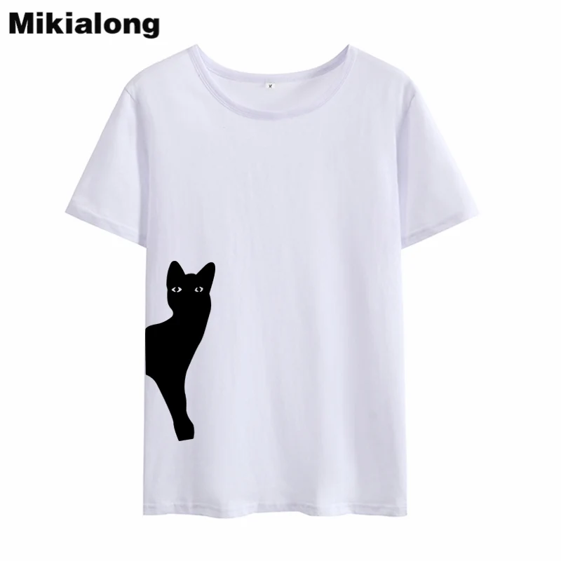 Футболка Mikialong с мультяшным котом женские летние футболки графическим рисунком