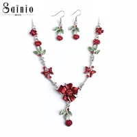 sainio elegant necklace earring jewelry set women crystal flower pendant necklace drop earring set women wedding party jewelry