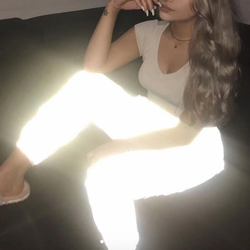 Модные женские Светоотражающие Брюки-светильник вечерние мешковатые леггинсы в