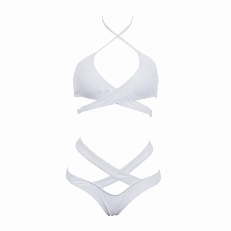 Женский купальник-бикини с пуш-ап однотонный купальник из двух частей бандажный