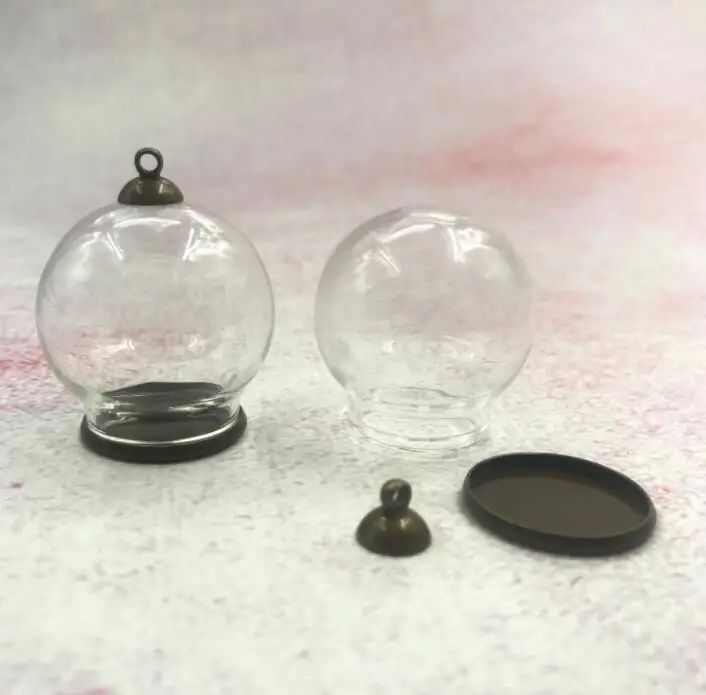 10pcs/lot 30x20mm Large hollow glass globe orb with bronze/silver lace base tray beads cap vial pendant bottle cover | Дом и сад