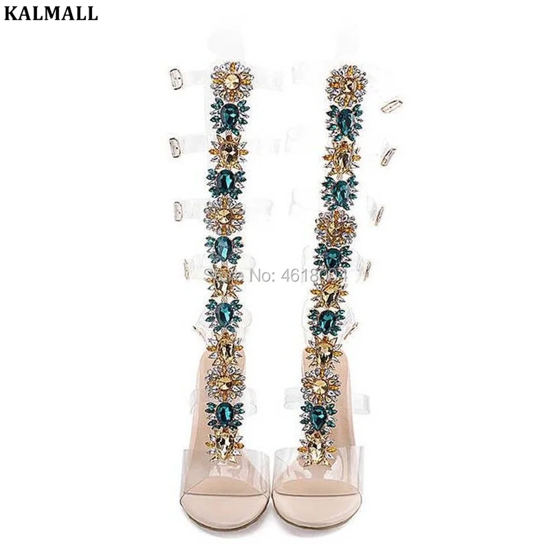Женские высокие ботинки с кристаллами KALMALL сандалии из ПВХ на ремешках