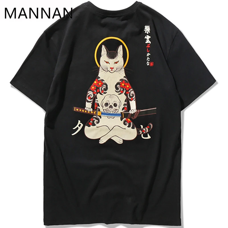 Мужская футболка с коротким рукавом MANNAN уличная одежда в японском стиле Ukiyo E Funny