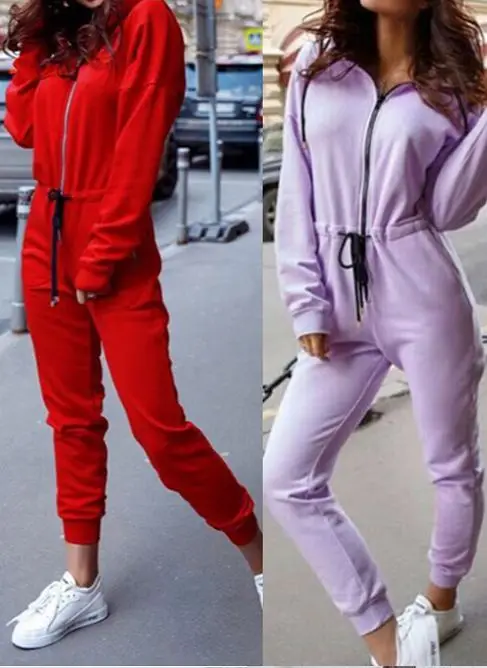 

Fashion Women's Zipped Up Long Sleeve Hoodie Jumpsuit Casual Playsuit Long Pants
