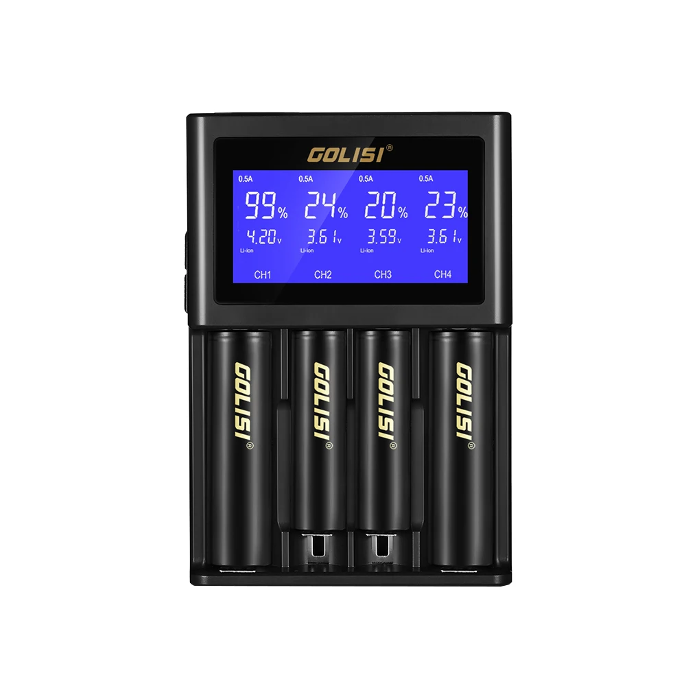 GOLISI S4 2.0A интеллектуальное зарядное устройство 18650 для литий ионных Ni MH Cd 26650 20700 Aa Aaa перезаряжаемые батареи