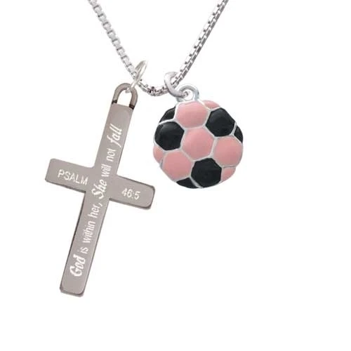 2 D розовый футбольный мяч она не будет падать крест ожерелье|Подвески| |