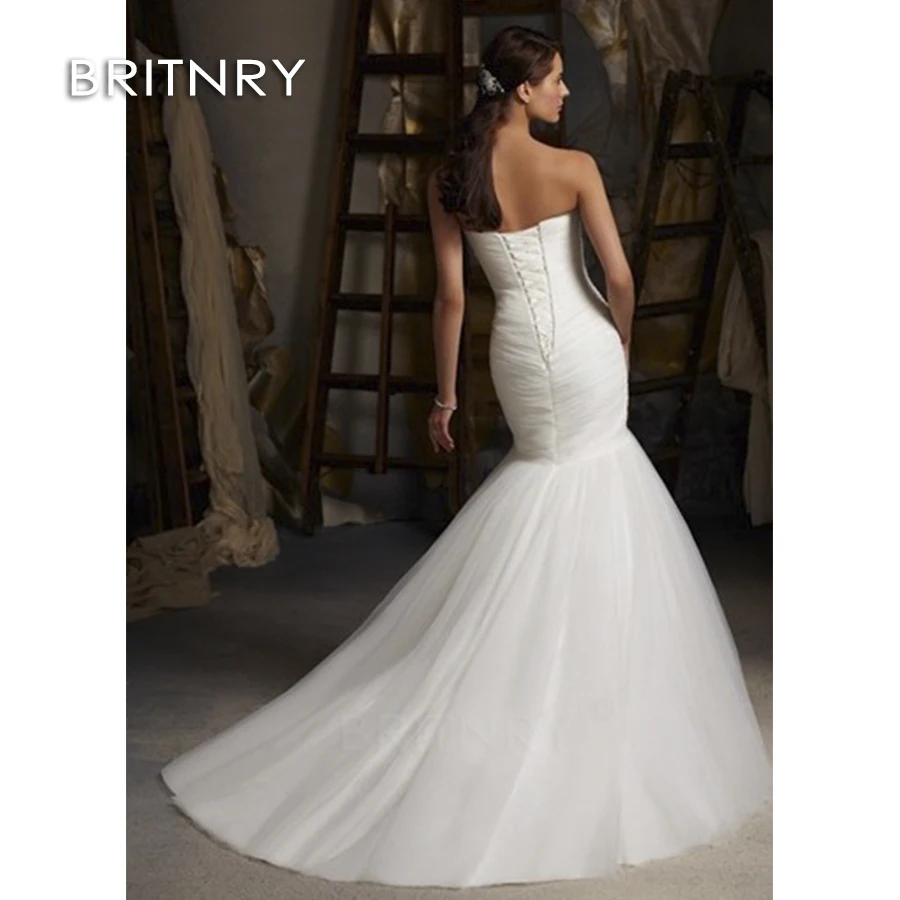 BRITNRY Cheap Sexy Mermaid Wedding Dresses Sweetheart Sleeveless Court Train Lace Up Back Gowns vestidos de noiva | Свадьбы и