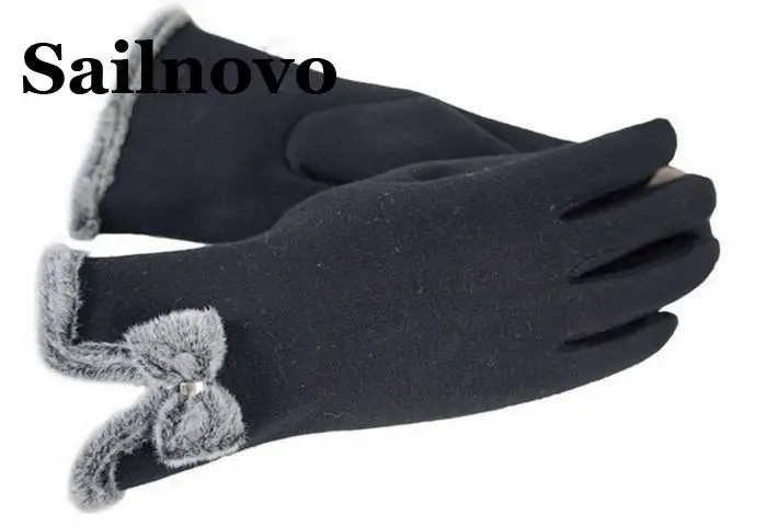 Sailnovo 1Pair Women Fashion Bow Velvet Gloves Lined Touch Screen Warm Winter Casual Guantes Moto Motorcycle | Автомобили и