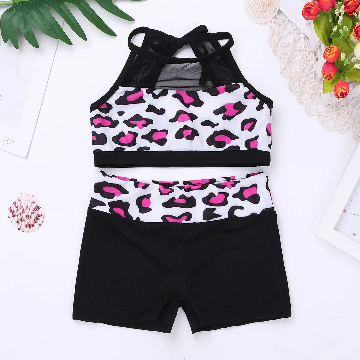 Купальник для девочек FEESHOW сетчатая комбинированная майка с короткими штанинами