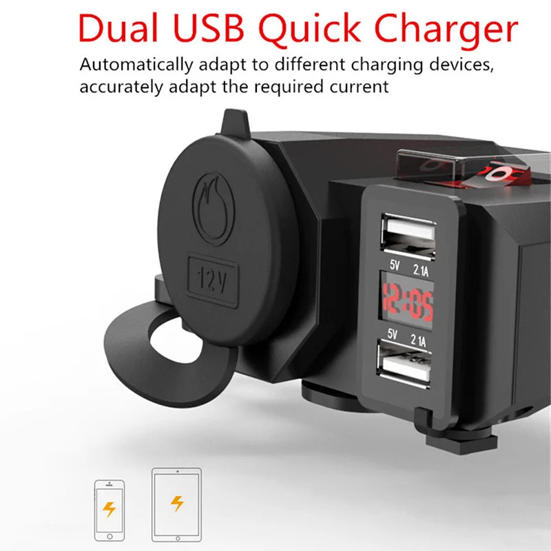 1x 12V ~ 24V черные мотоциклетные прикуривателя светодиодный вольтметр Dual USB Зарядное