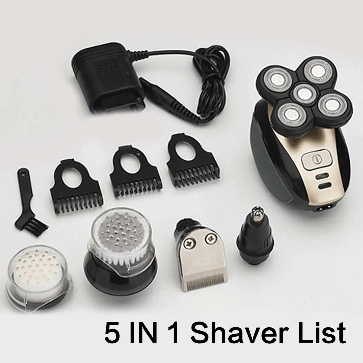

5-in-1 Compact Electric 5-Head Bald Head Shaver Rechargeable Bald Hair Clipper IPX7 Mini Trimmer Razors