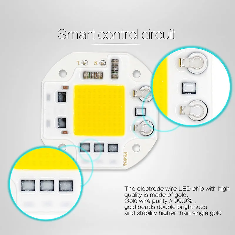 Светодиодный чип COB 20 Вт 30 50 умный IC 220 В светодиодный для DIY прожектор Точечный