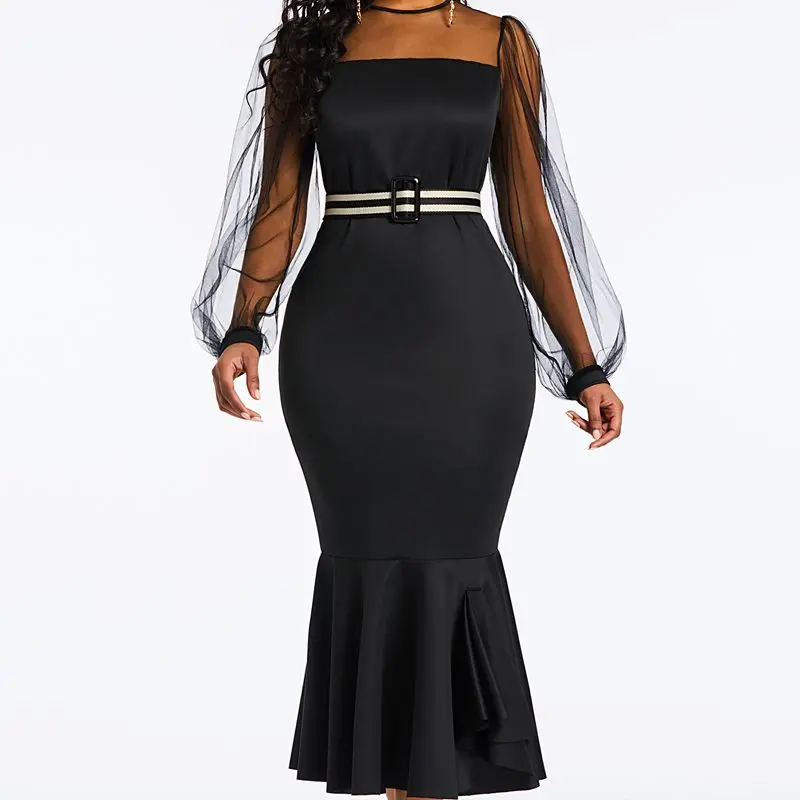 Русалка Bodycon Платье женское черное Сетчатое прозрачное сексуальное Элегантное