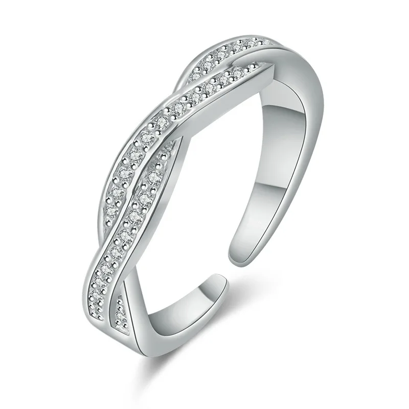 Trendy Fashion Rings Plated Cubic Zircon Small Jewel for Women Twisted Adjustable Cuff Ring Wedding Girl Rose Gold Color | Украшения и