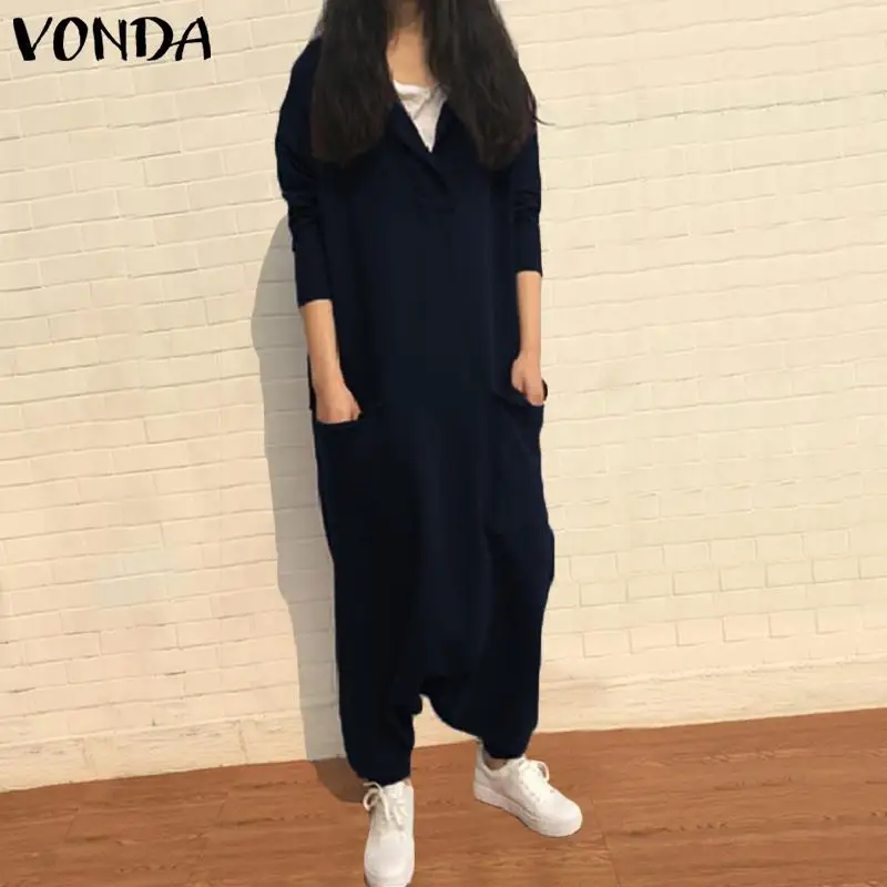 VONDA женские комбинезон 2021 осень повседневный стиль свободный покрой c воротником