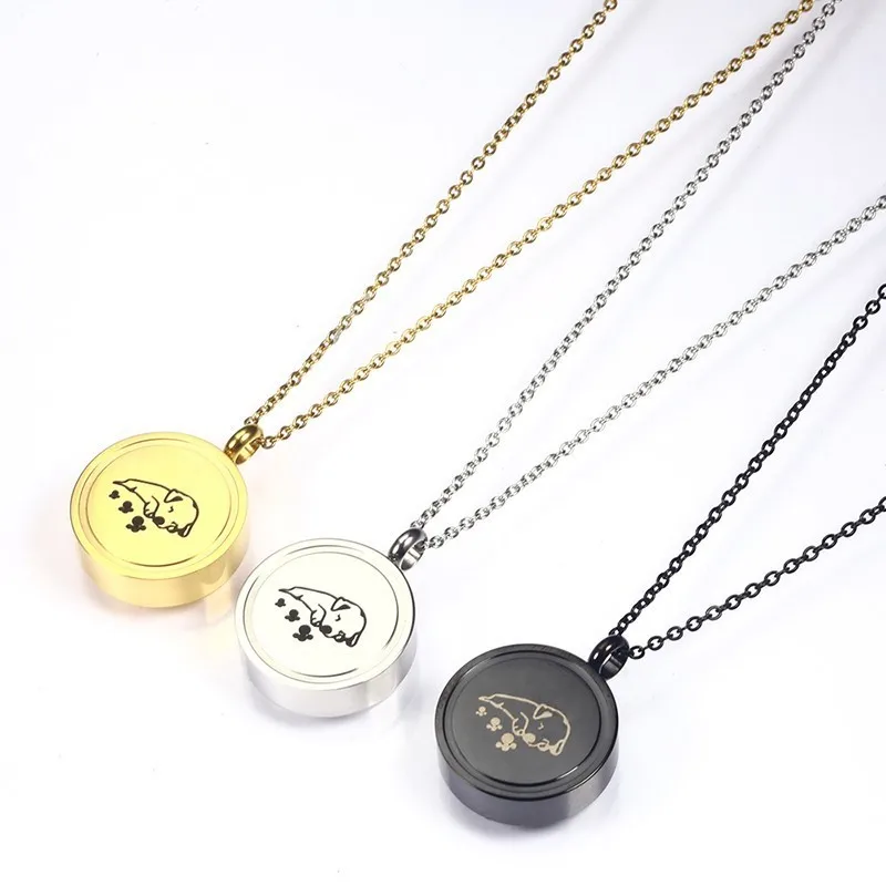 RIR Pet Paw Print Sleep Baby Dag Cremation Urn Locket Necklace Hold Dog Ashes Casket Keepsake Jewelry In Stainless Steel | Украшения и