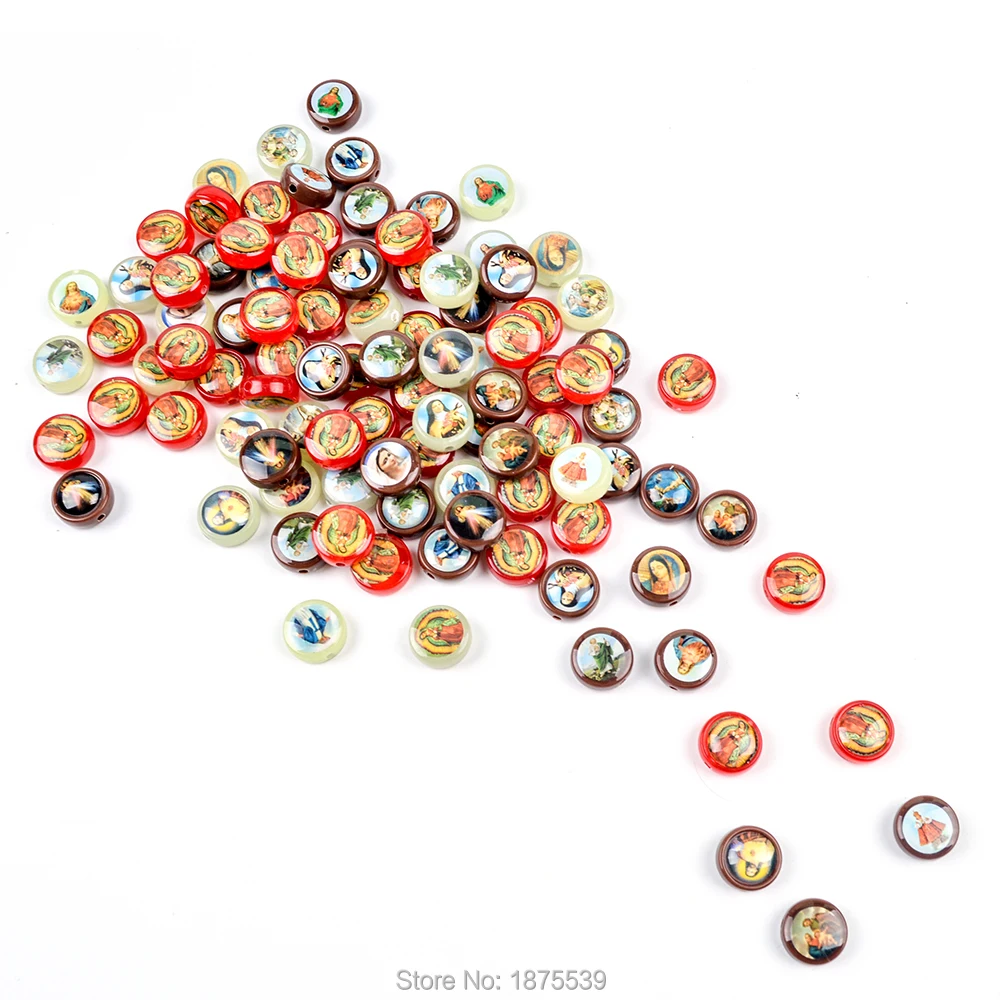 Round Flat Plastic Beads Catholic Saint Figures Red Coffee Colors Size is 12 mm | Украшения и аксессуары