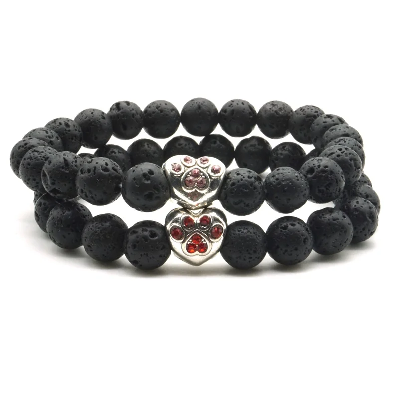Подвески I LOVE MY Dog Heart Paw 8 мм бусины из черного лавового камня сделай сам браслет с