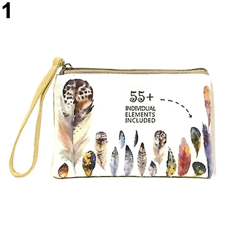 

Christmas Women's Mini Canvas Zipper Pouch Cute Elephant Elk Whale Cat Printed Handbag Coin Purse Phone Bag Gifts
