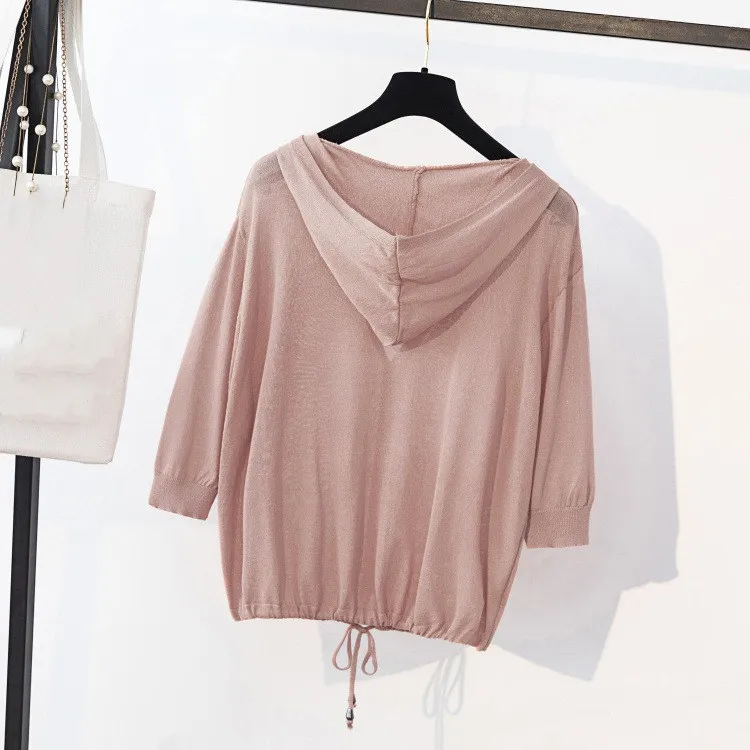 Hot Sale Female Hooded Lace-Up Knitted Sweaters Solid Ladies Spring Summer Single Breasted Thin Cardigans |