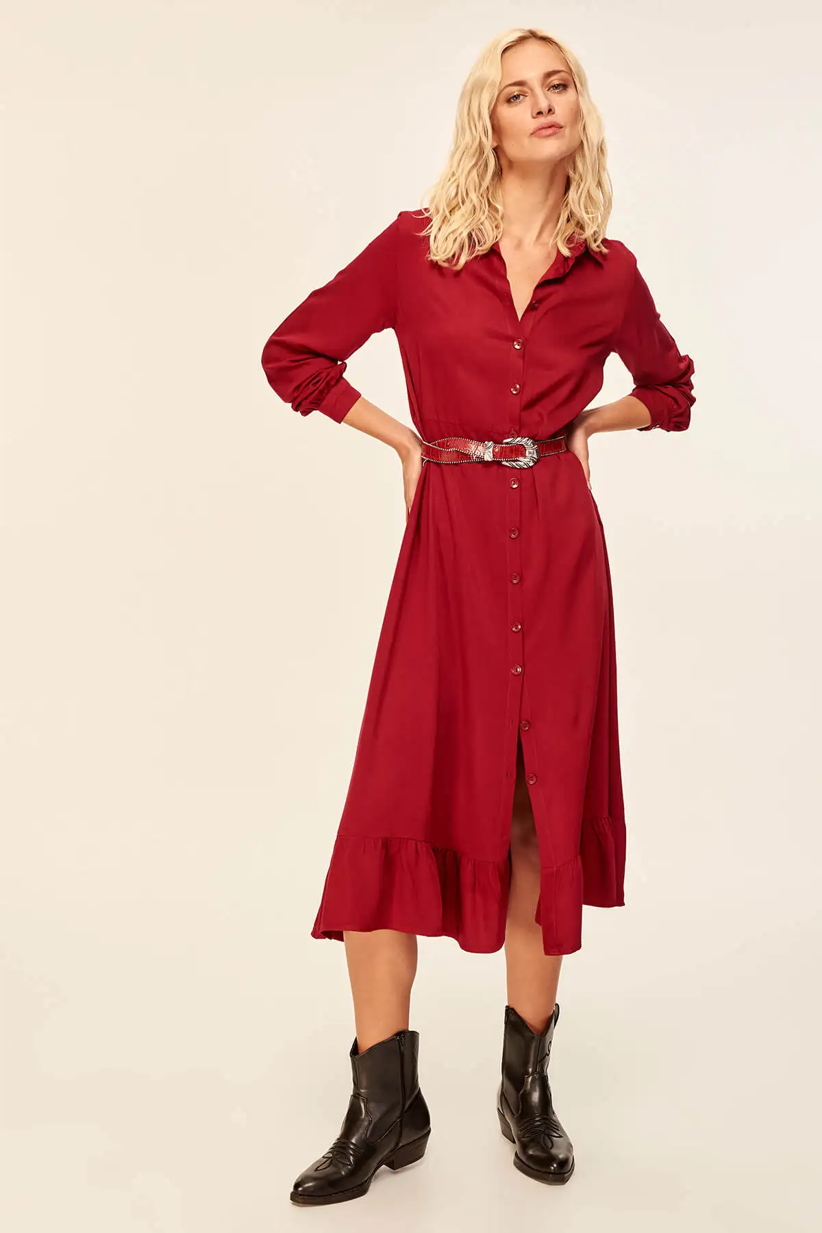 Платье с пуговицами Trendyol Bordeaux TOFAW19ST0123|Женские платья| |