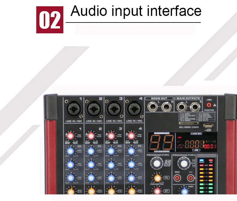 LEORY Профессиональный 4 канальный диджейский караоке микшер bluetooth 99 DSP KTV Live Mixing USB