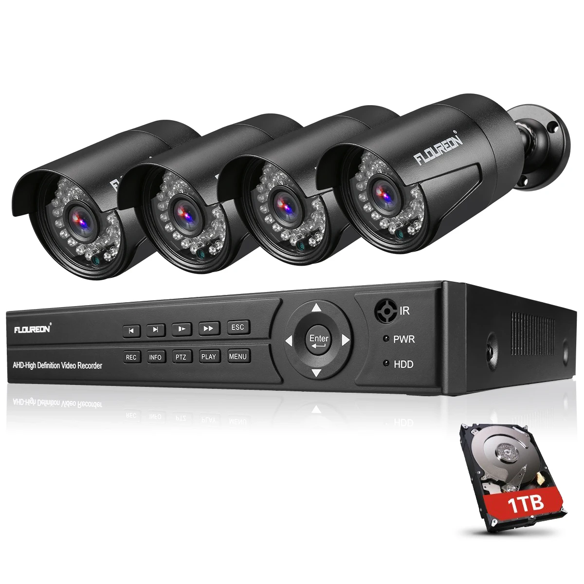 Floureon 1 x 8CH 1080 P 1080N AHD DVR + 4 Открытый 3000TVL 2.0MP камера ТБ HDD комплект безопасности