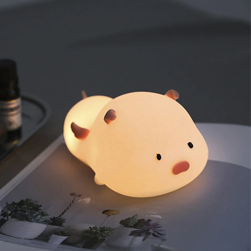 Силиконовый сенсорный светодиодный светильник-поросенок с зарядкой от USB для