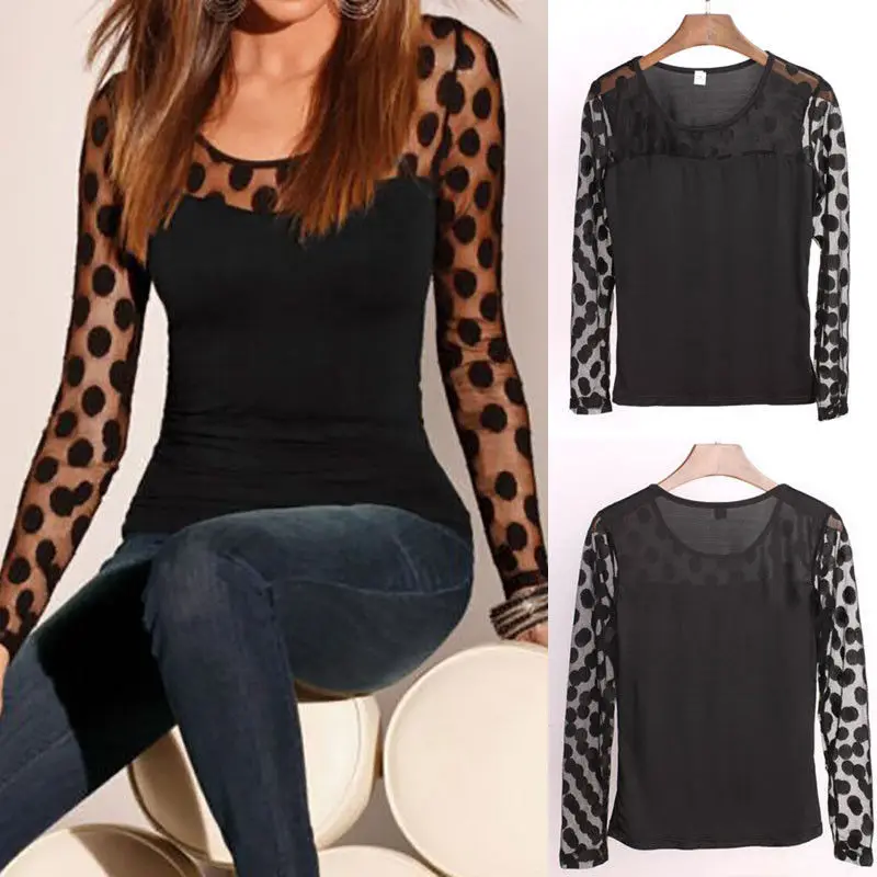 Женская свободная кружевная блузка с длинным рукавом шифоновая на осень|Блузки| |
