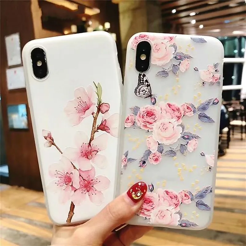 Новый 3d Рельефный цветочный чехол для телефона Iphone Xs 7 X 6s 6 8 Plus мультфильм цветы