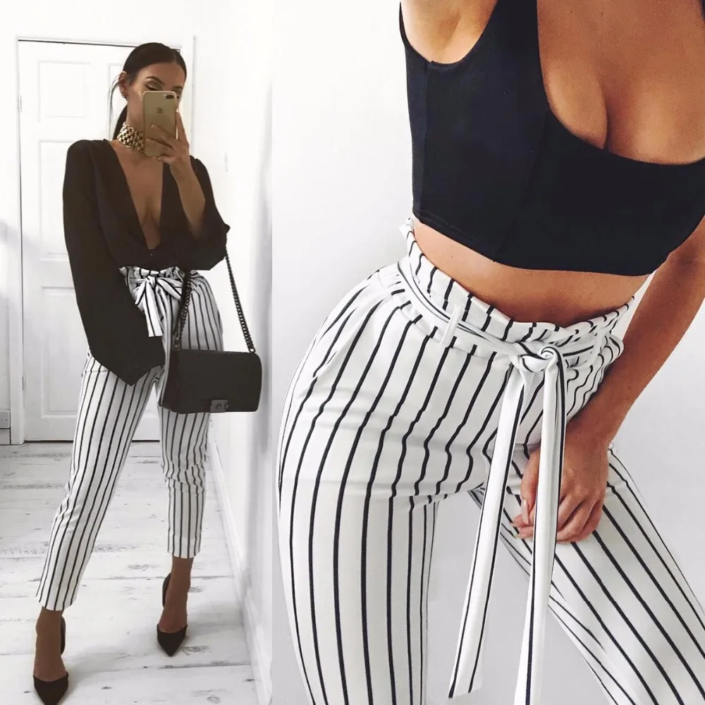 S XL женские брюки с высокой талией повседневные на шнуровке уличные штаны в