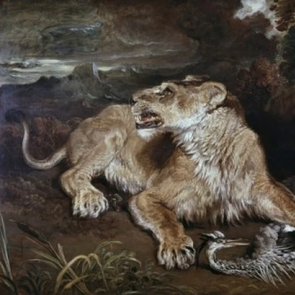 A Lioness & Heron James Ward (1769 1859 британский) постер печать (18x24)|Таблички и знаки| |