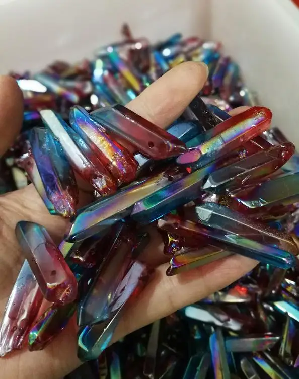 Red Crystal point Pink green yellow Aura Titanium Quartz Stunning Rainbow Specimen Minerals Reiki Healing Chakra | Дом и сад