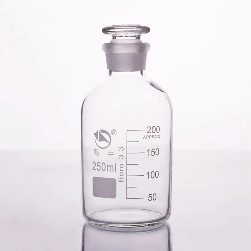 Reagent bottle,Narrow neck with standard ground glass stopper,Clear,Boro. 3.3 glass,Capacity 250ml,Sample Vials