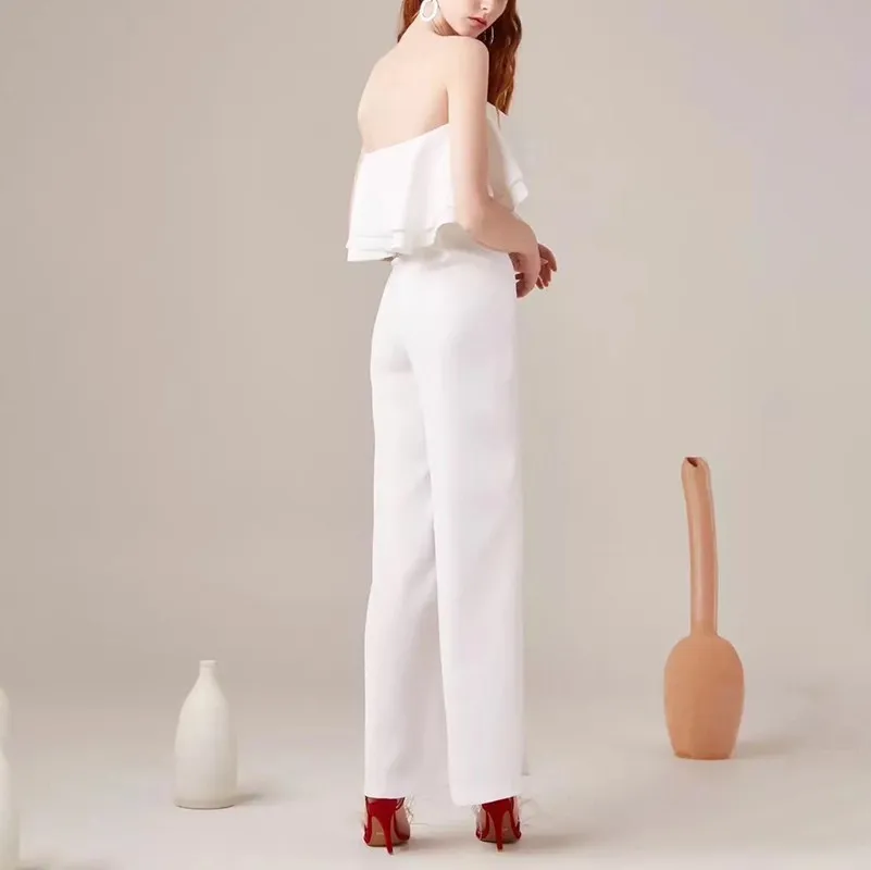 Женский комбинезон TWOTWINSTYLE с открытыми плечами без рукавов оборками высокой