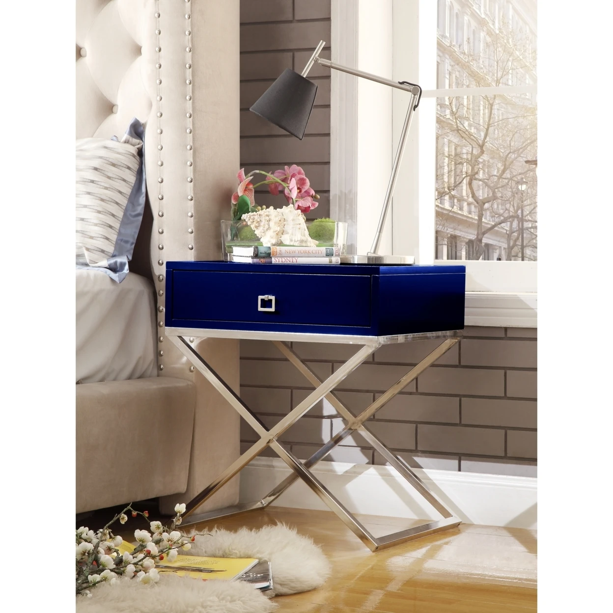 Jesse Lacquer Finish Nightstand | Steel Base Side Table Modern Inspired Home Мебель