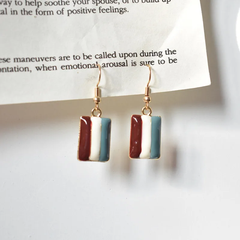 Fashion Best Quality Concise Geometric Square Bar Dripping Oil Painting Three Color Drop Earrings For Women Jewelry Accessories | Украшения