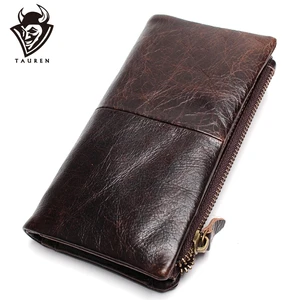 Мужской клатч из натуральной вощеной кожи, вместительный, с несколькими отделениями для карт, в стиле ретро