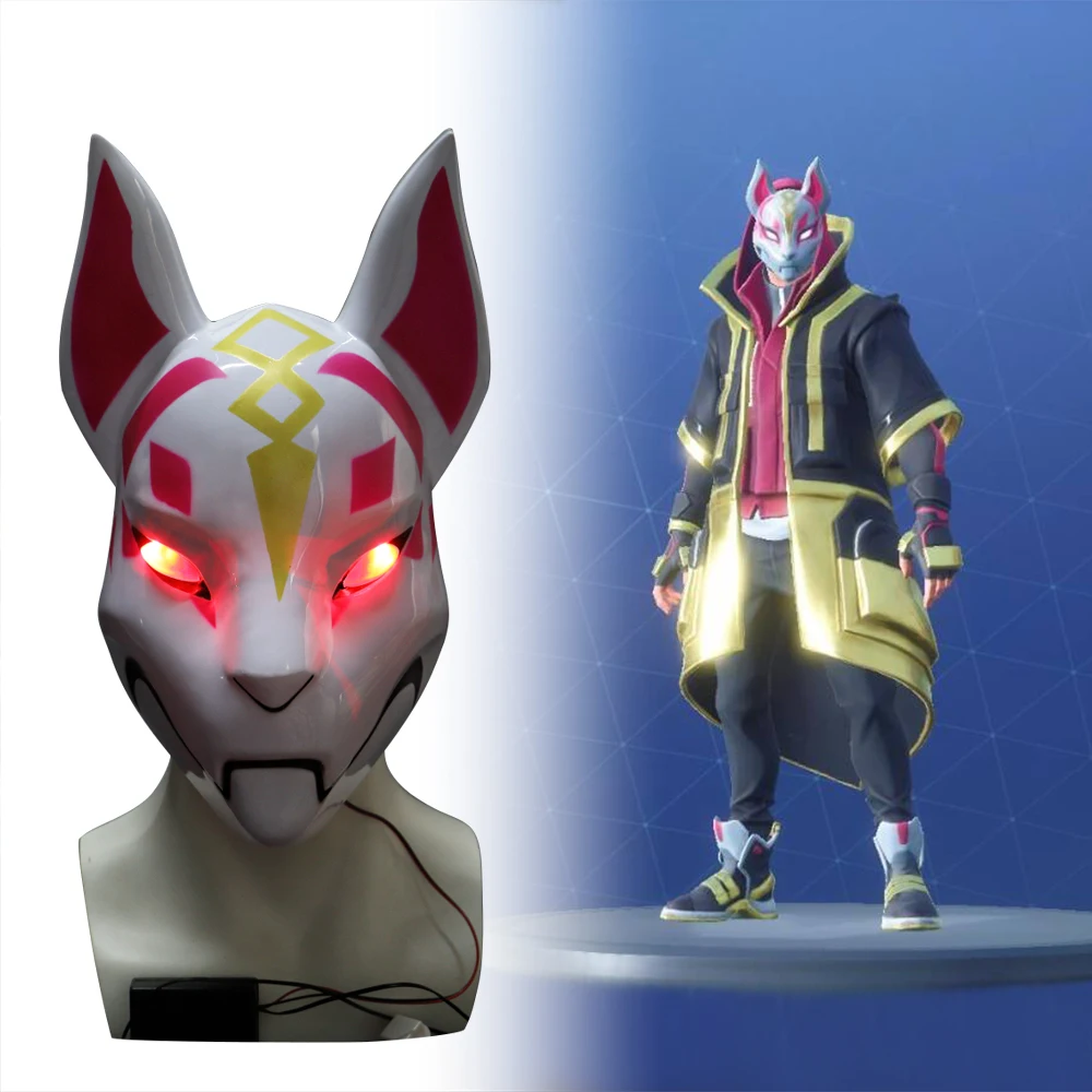 Kitsune форта niter маска drift Fox с Led светильник Battle Royale полное лицо Хэллоуин Вечерние