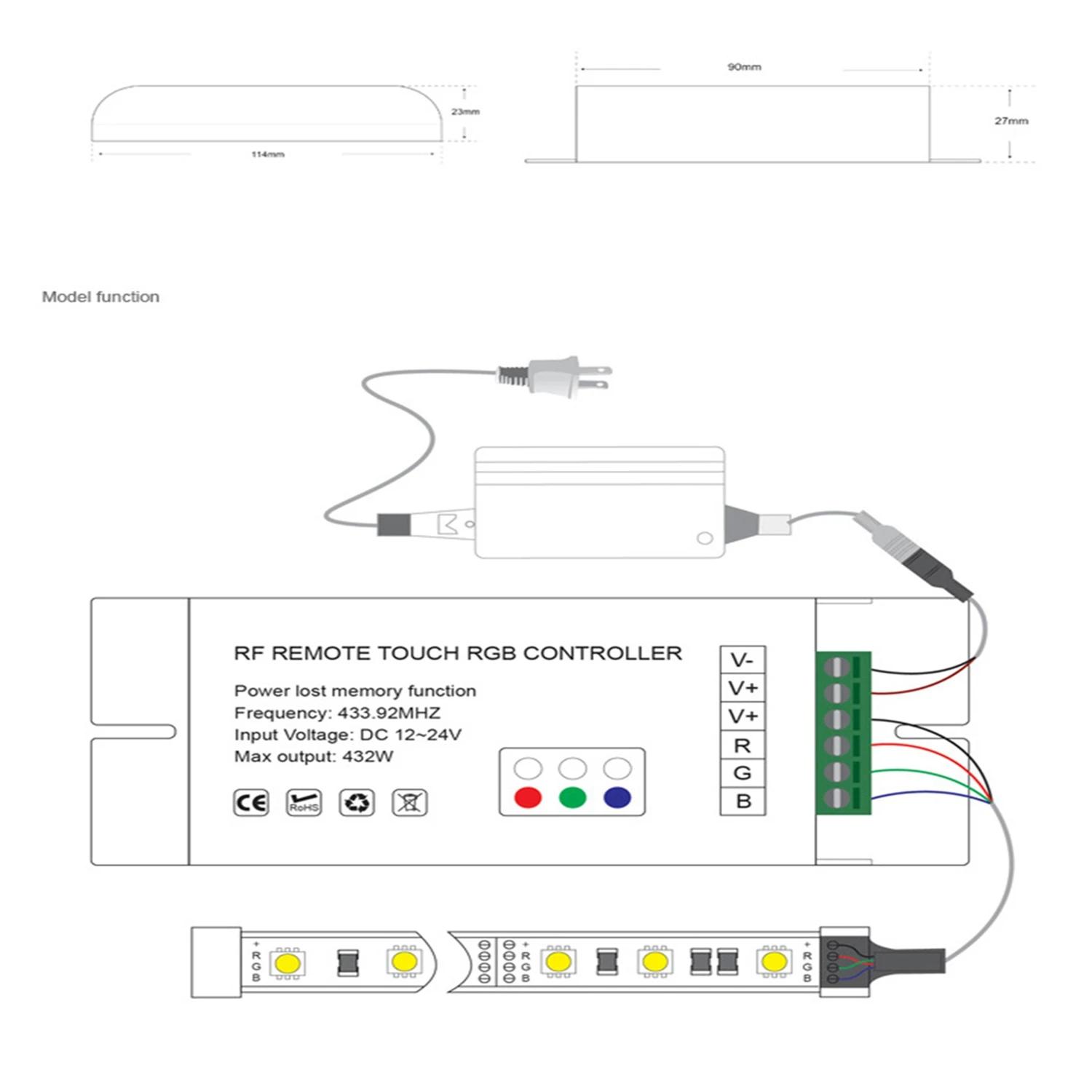 Сенсорный светодиодный RGB-контроль ler GT888 6Ax3channel RF беспроводной пульт