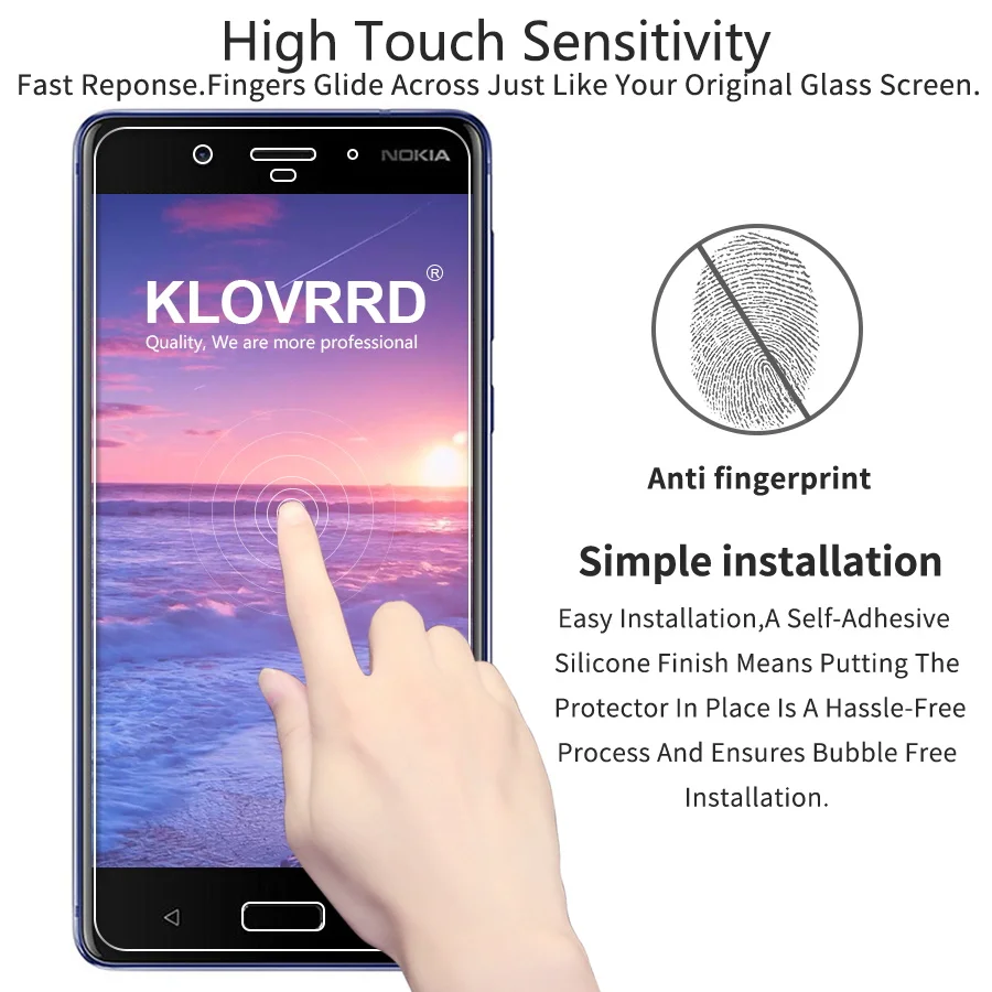 KLOVRRD 2.5D Закаленное стекло для Nokia 8 7 6 9 H прозрачная защитная пленка против царапин