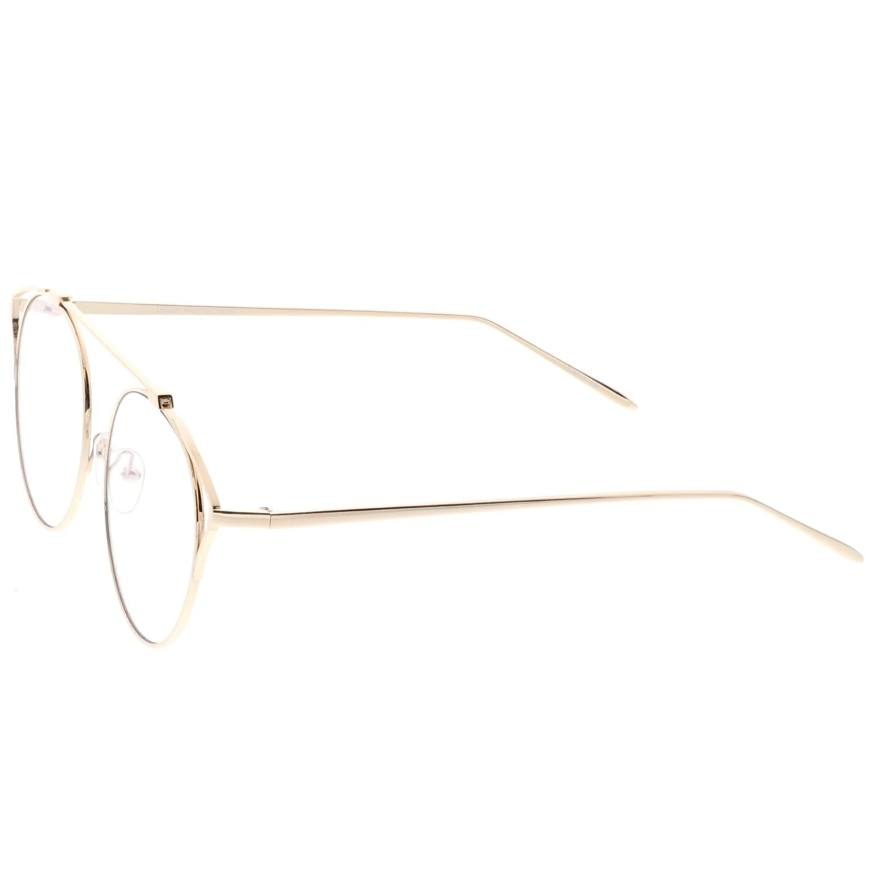 Oversize Open Metal Cat Eye Glasses With Crossbar And Round Clear Flat Lens 55mm |