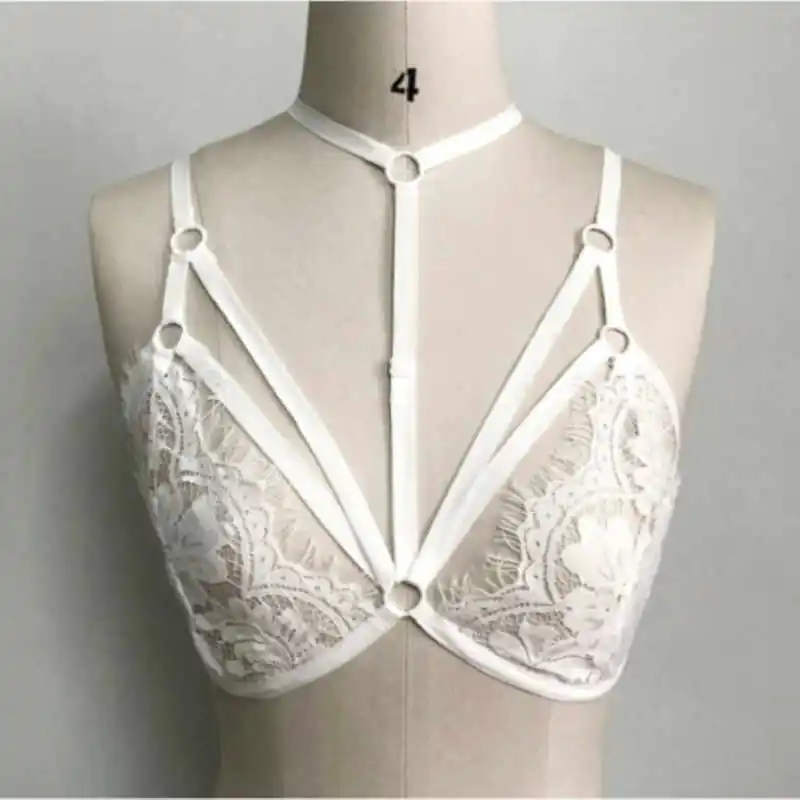 UK Floral Lace Halter Bralette Lined Bra No Pad Crop Top V Neck Exotic Lingerie Sexy Feminina Choker Strap Solid | Тематическая