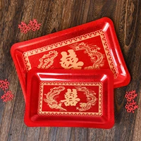 chinese marriage celebration fruit plate plastic wedding articles red tea tray large living room snack dish happy character