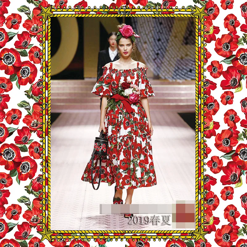 Новая весенне-летняя Высококачественная Полиэстеровая ткань с принтом красный